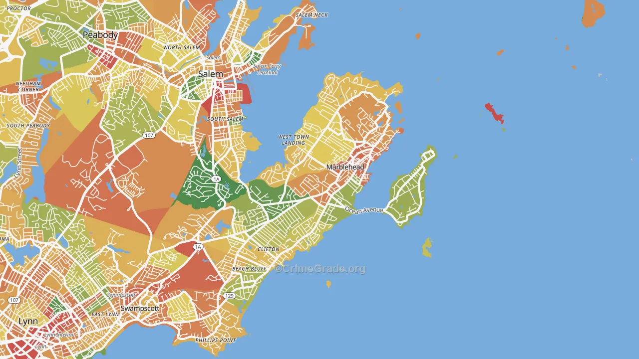 Marblehead, MA Map of Robbery Rates
