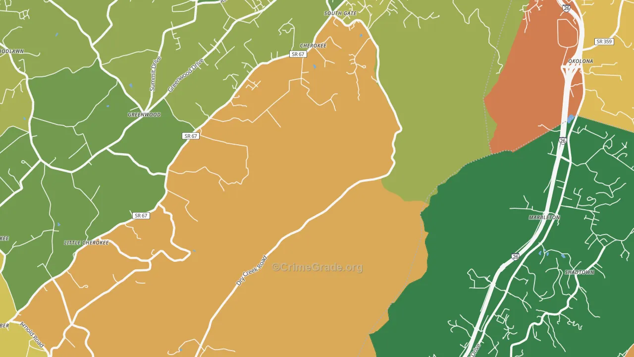 Marbleton, TN Map of Robbery Rates