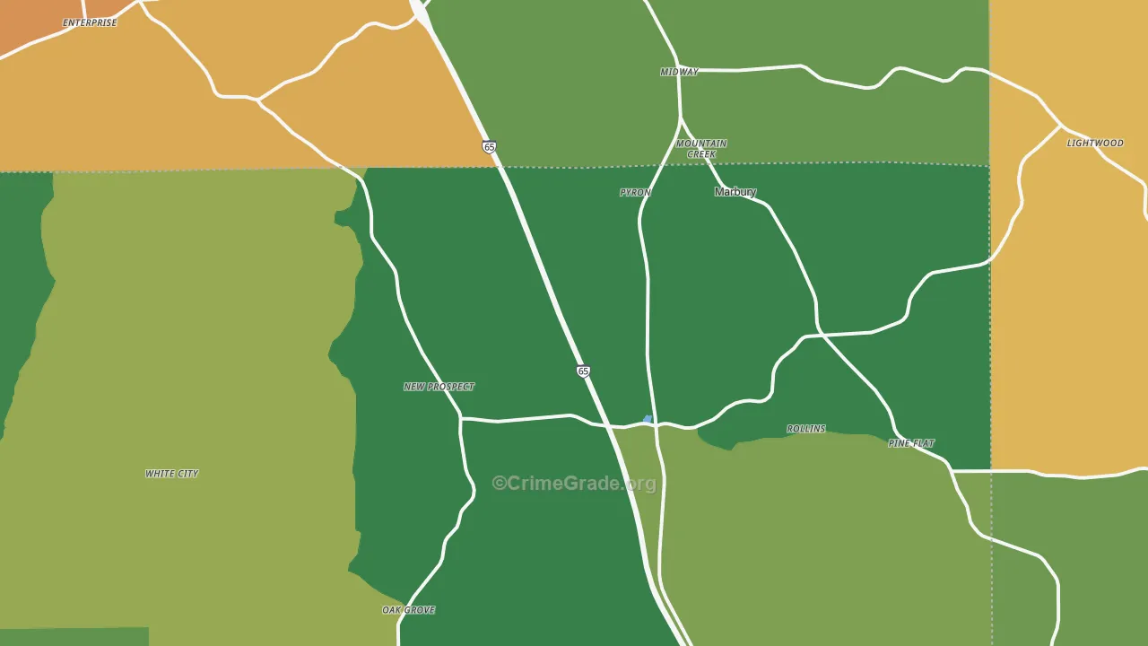Marbury, AL Map of Robbery Rates