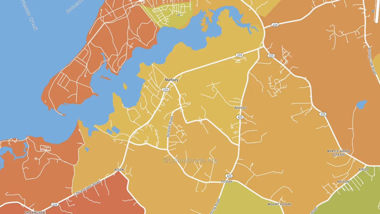 Marbury, MD Map of Robbery Rates