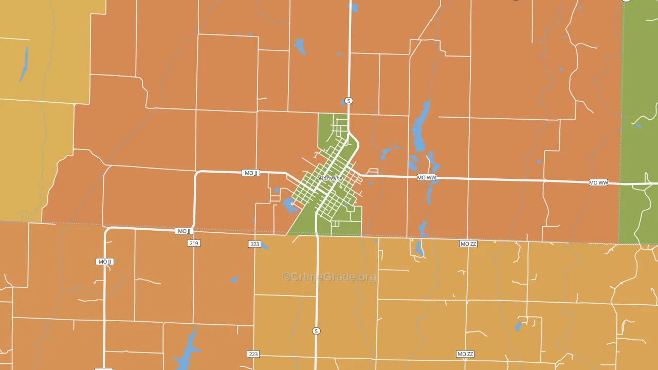 Marceline, MO Map of Robbery Rates