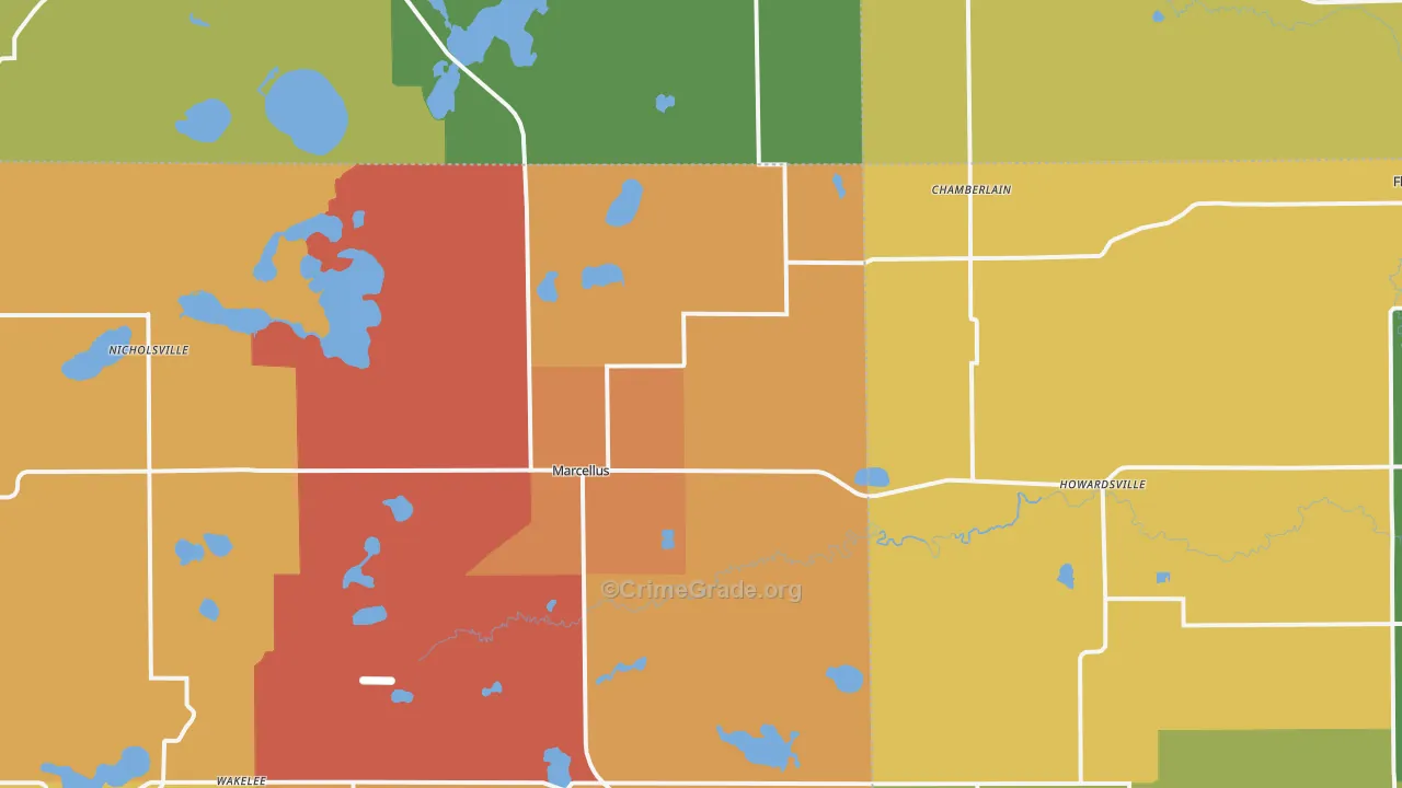 Marcellus, MI Map of Robbery Rates
