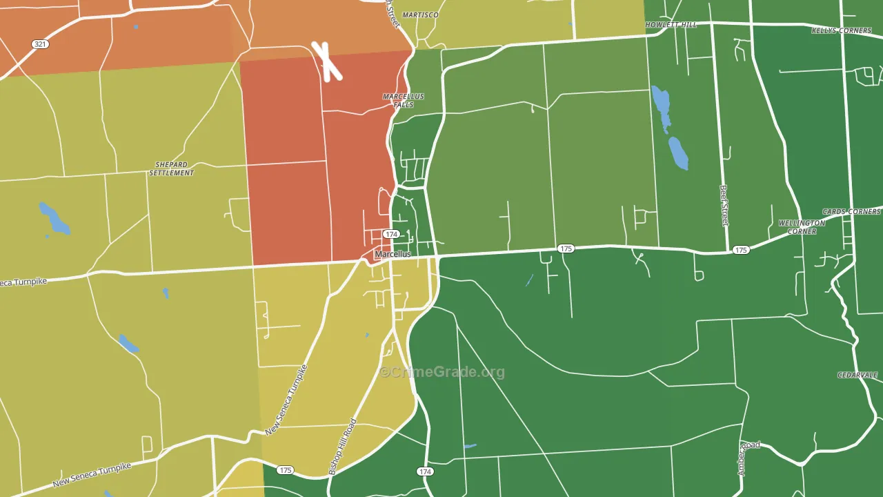 Marcellus, NY Map of Robbery Rates