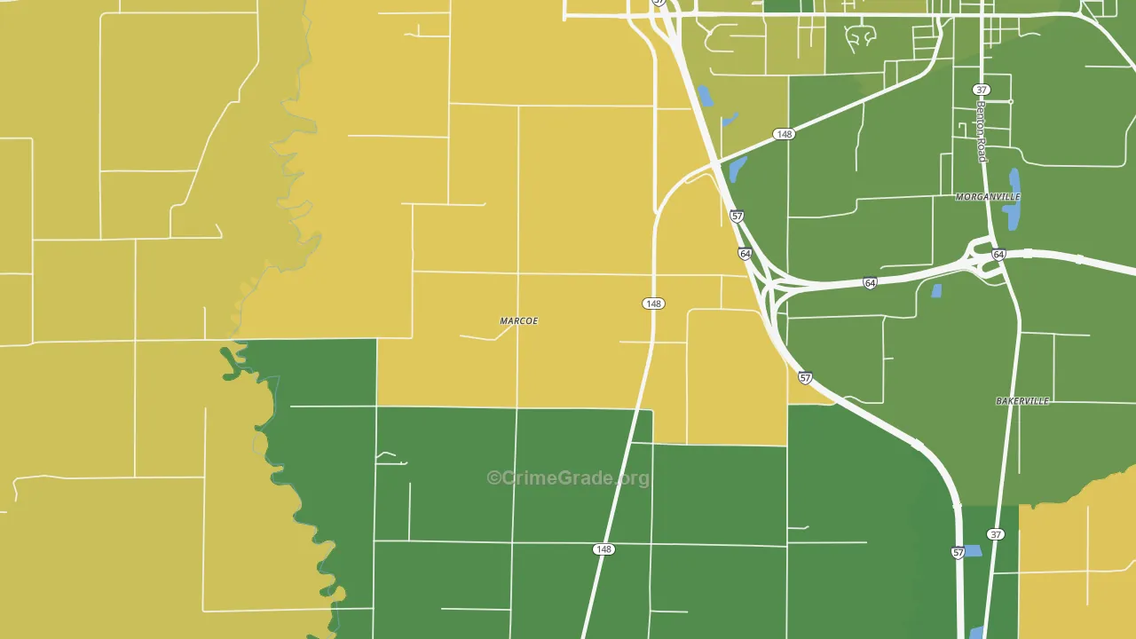 Marcoe, IL Map of Robbery Rates