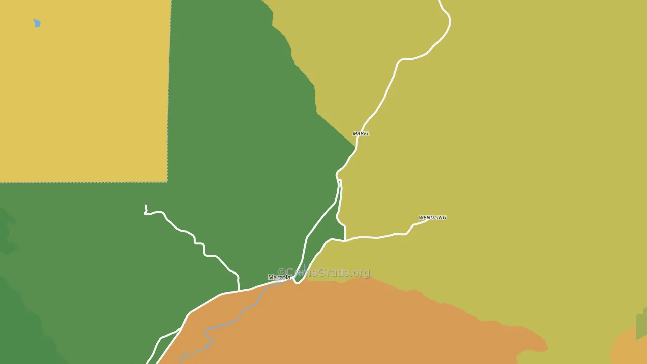 Marcola, OR Map of Robbery Rates