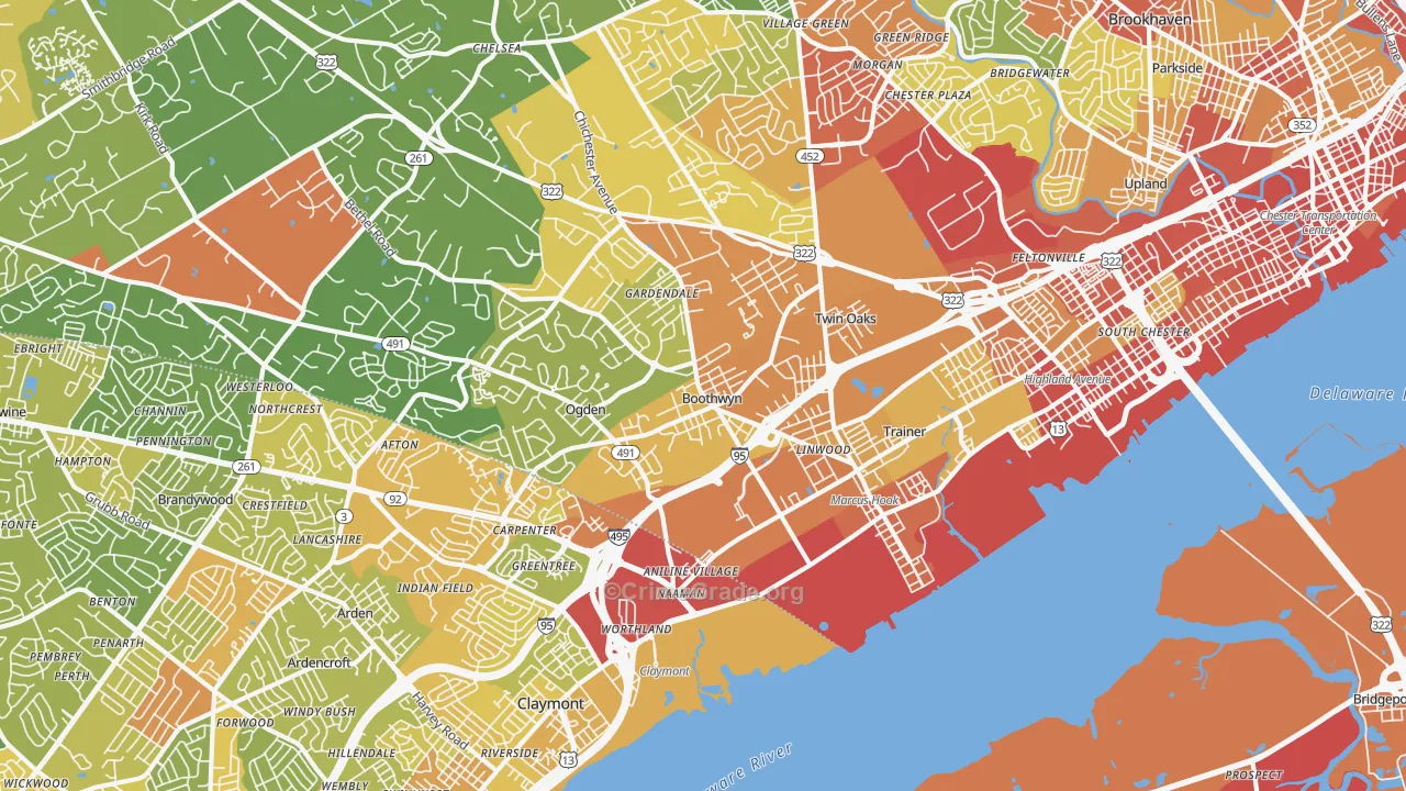 Marcus Hook, PA Map of Robbery Rates