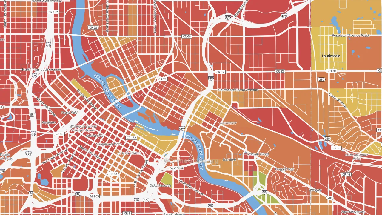 Marcy Holmes, Minneapolis, MN Map of Robbery Rates