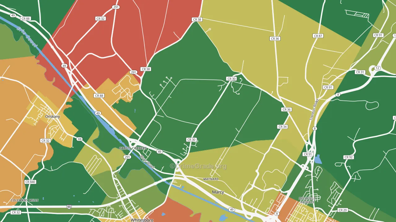 Marcy, NY Map of Robbery Rates