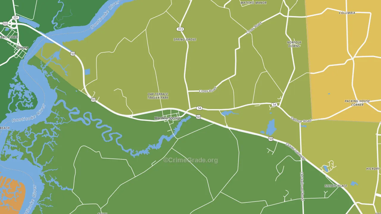 Mardela Springs, MD Map of Robbery Rates
