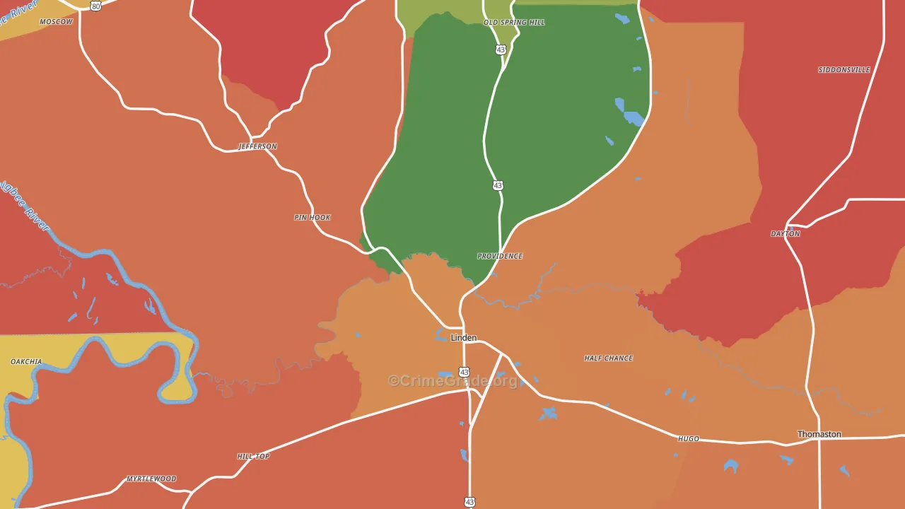 Marengo County, AL Map of Robbery Rates