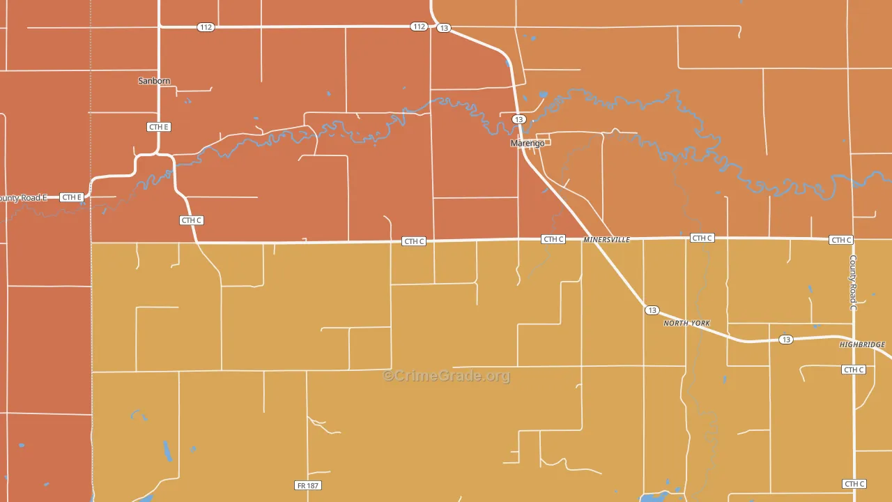 Marengo, WI Map of Robbery Rates
