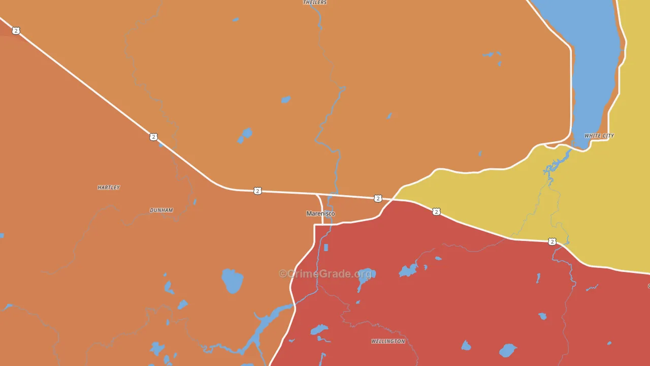 Marenisco, MI Map of Robbery Rates