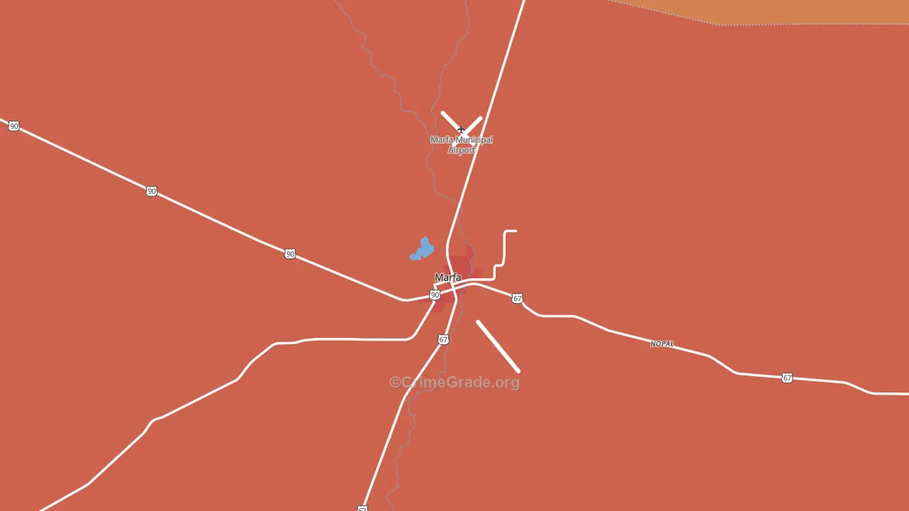 Marfa, TX Map of Robbery Rates