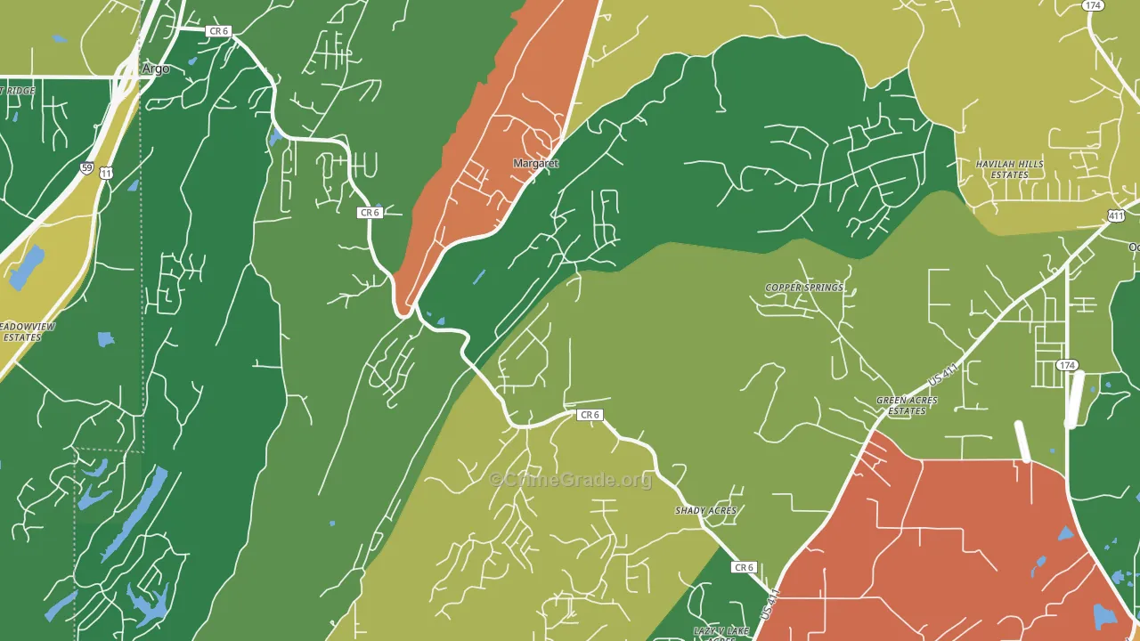Margaret, AL Map of Robbery Rates
