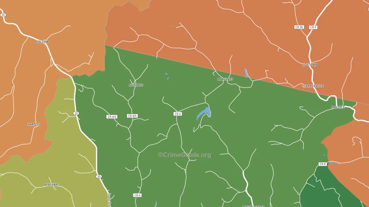 Margaret, WV Map of Robbery Rates