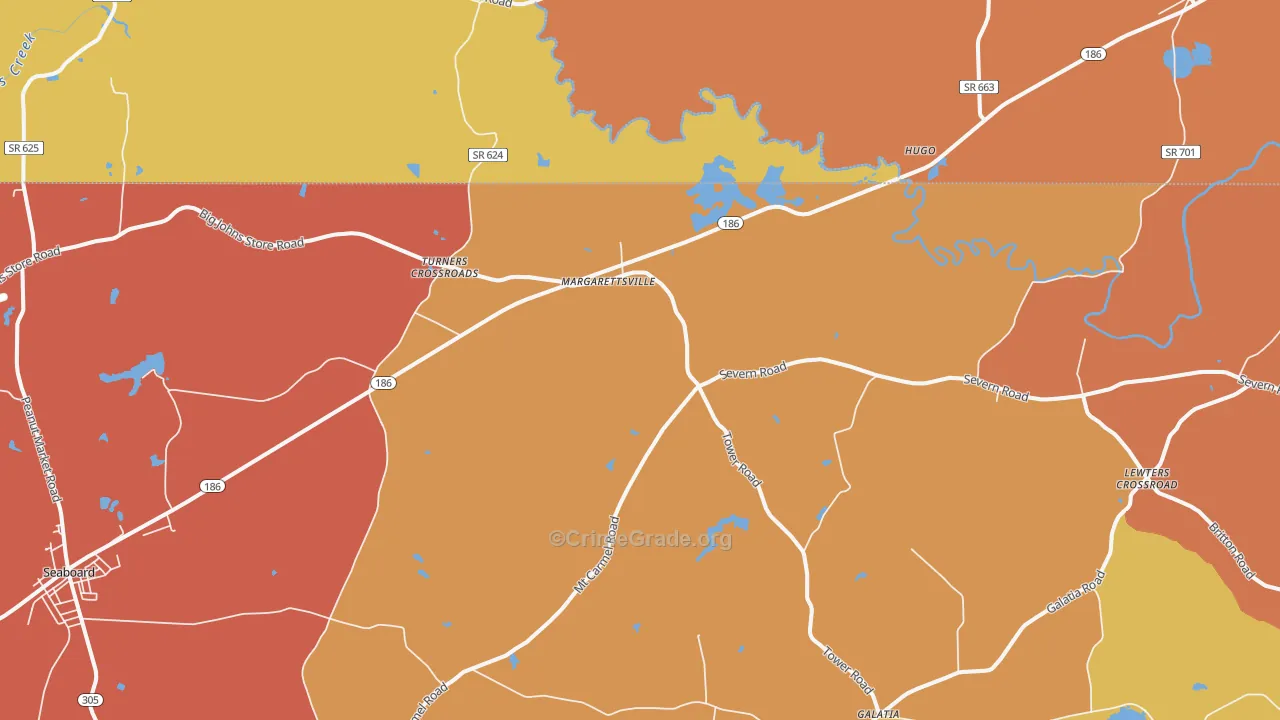 Margarettsville, NC Map of Robbery Rates