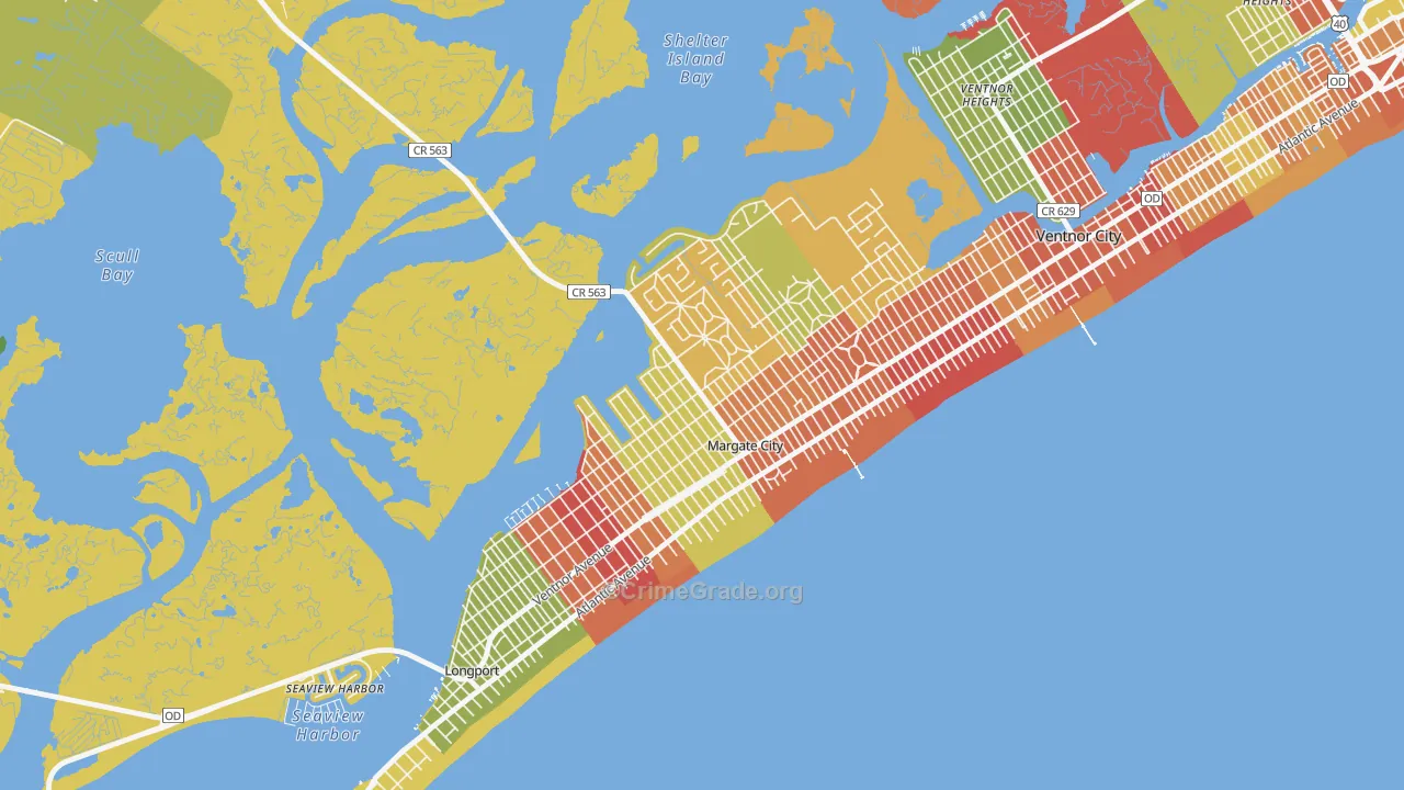 Margate City, NJ Map of Robbery Rates