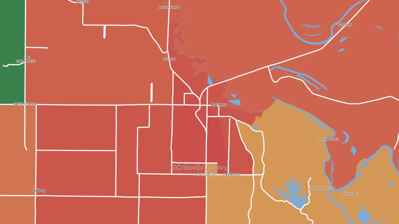 Marianna, AR Map of Robbery Rates