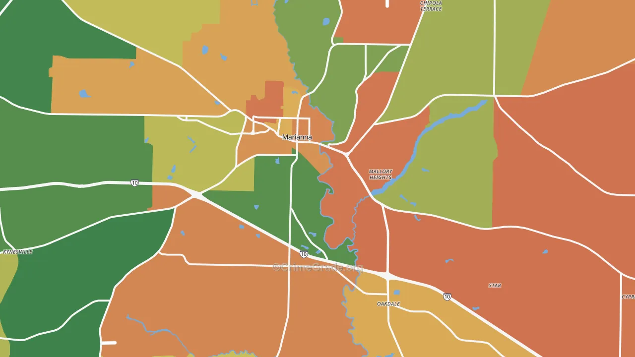 Marianna, FL Map of Robbery Rates