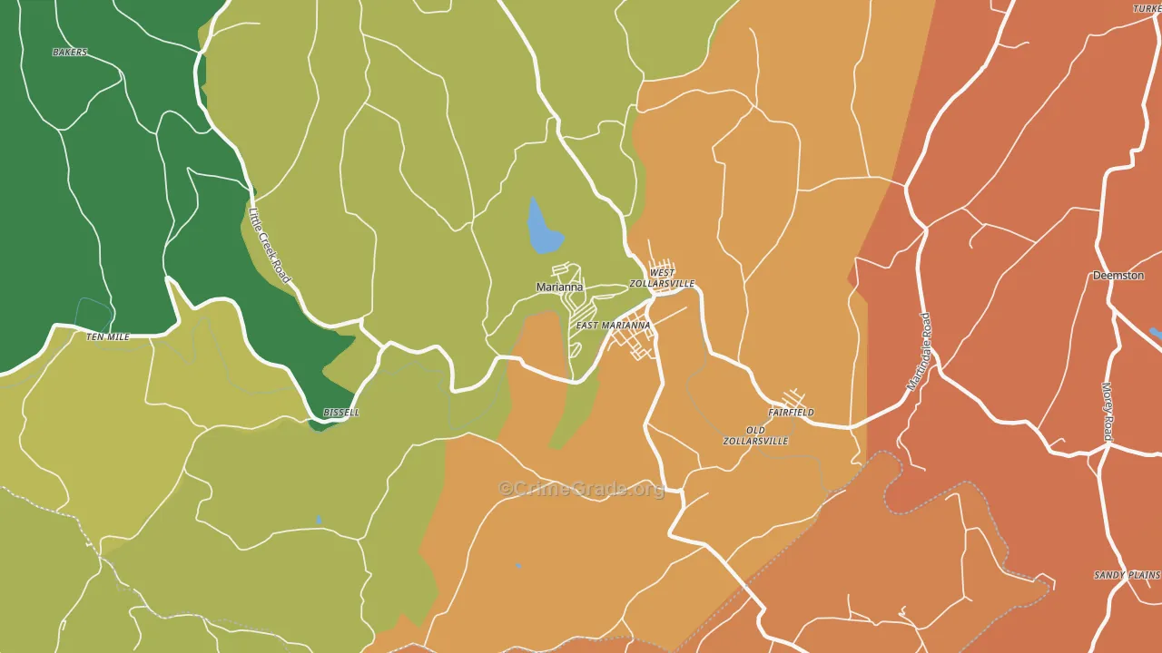 Marianna, PA Map of Robbery Rates
