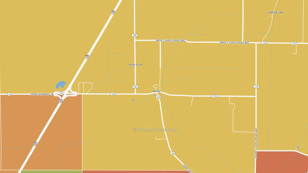 Marie, AR Map of Robbery Rates