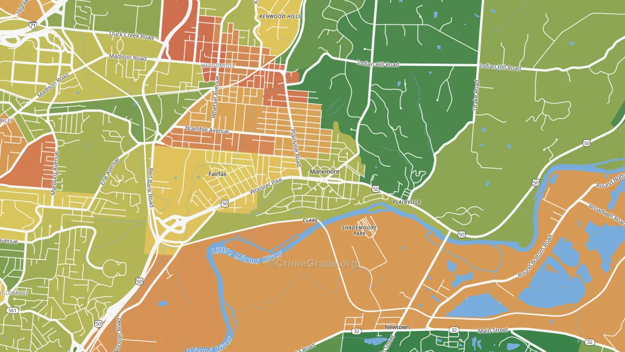 Mariemont, OH Map of Robbery Rates