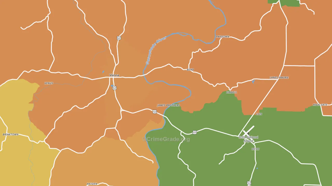 Maries County, MO Map of Robbery Rates
