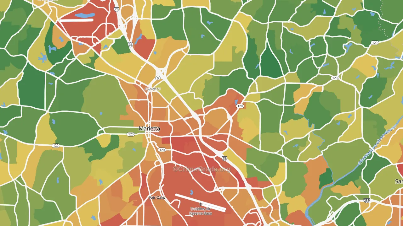 Marietta, GA Map of Robbery Rates