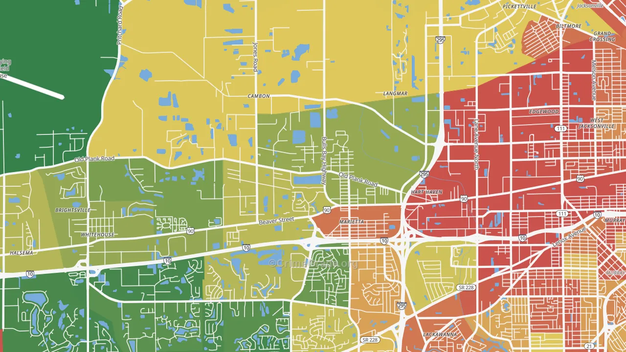 Marietta, Jacksonville, FL Map of Robbery Rates