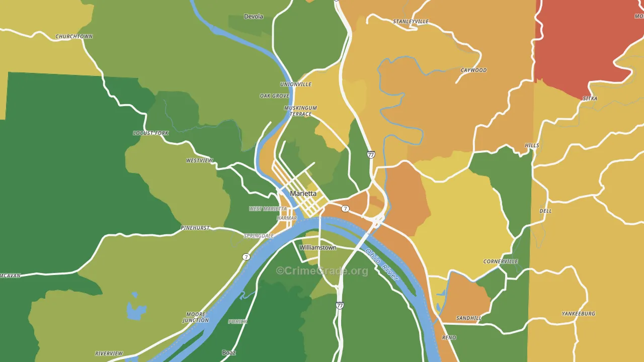 Marietta, OH Map of Robbery Rates