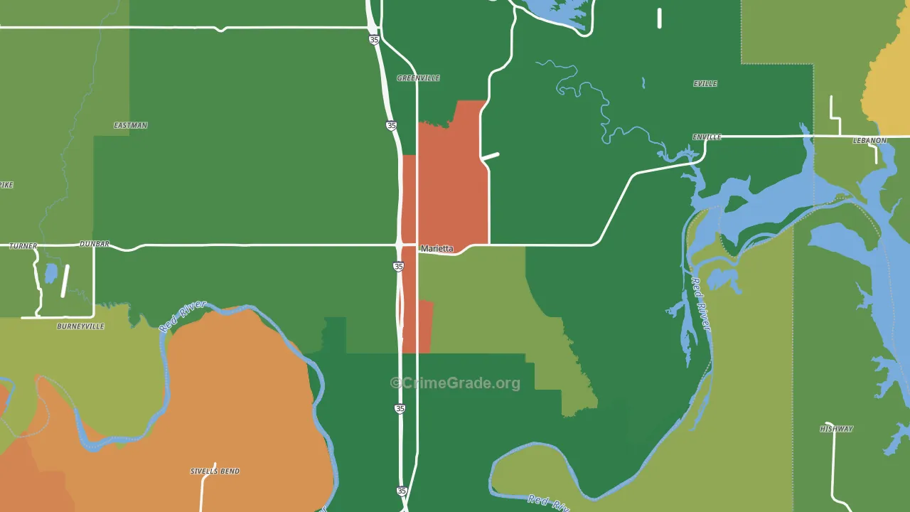 Marietta, OK Map of Robbery Rates