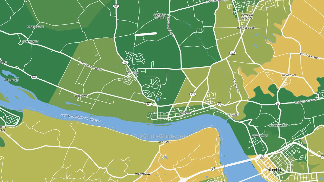 Marietta, PA Map of Robbery Rates