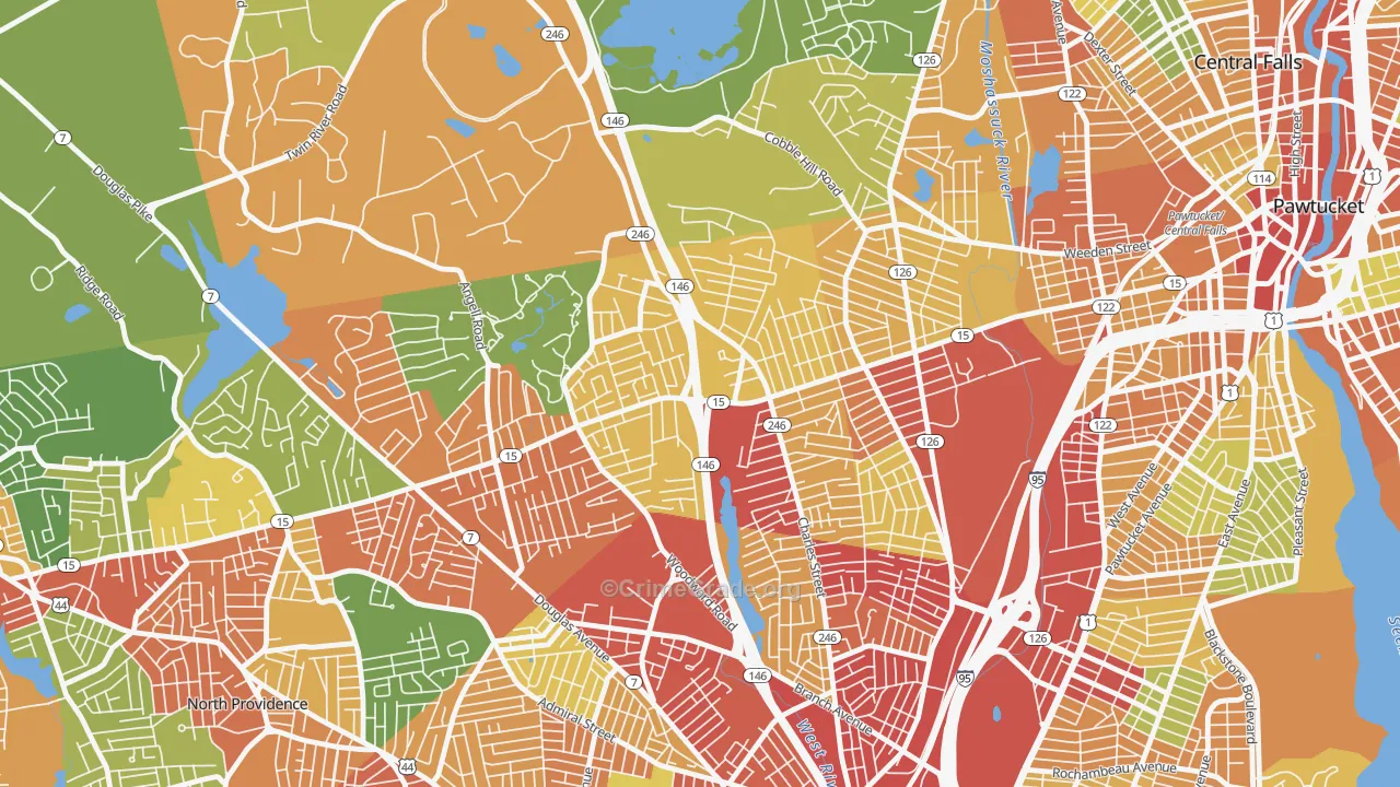 Marieville, Providence, RI Map of Robbery Rates
