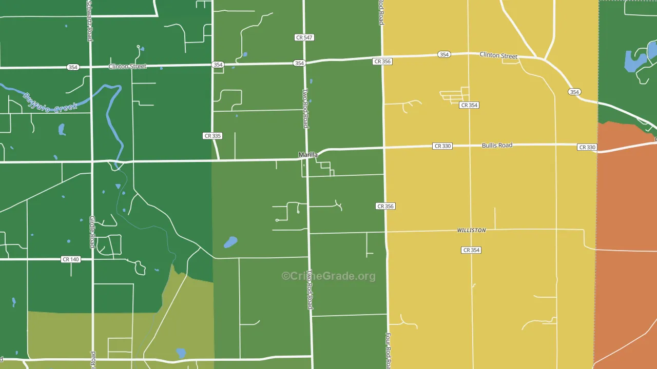 Marilla, NY Map of Robbery Rates