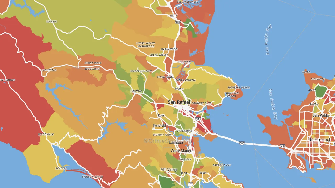Marin County, CA Map of Robbery Rates