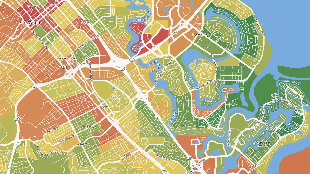 Marina Lagoon, San Mateo, CA Map of Robbery Rates