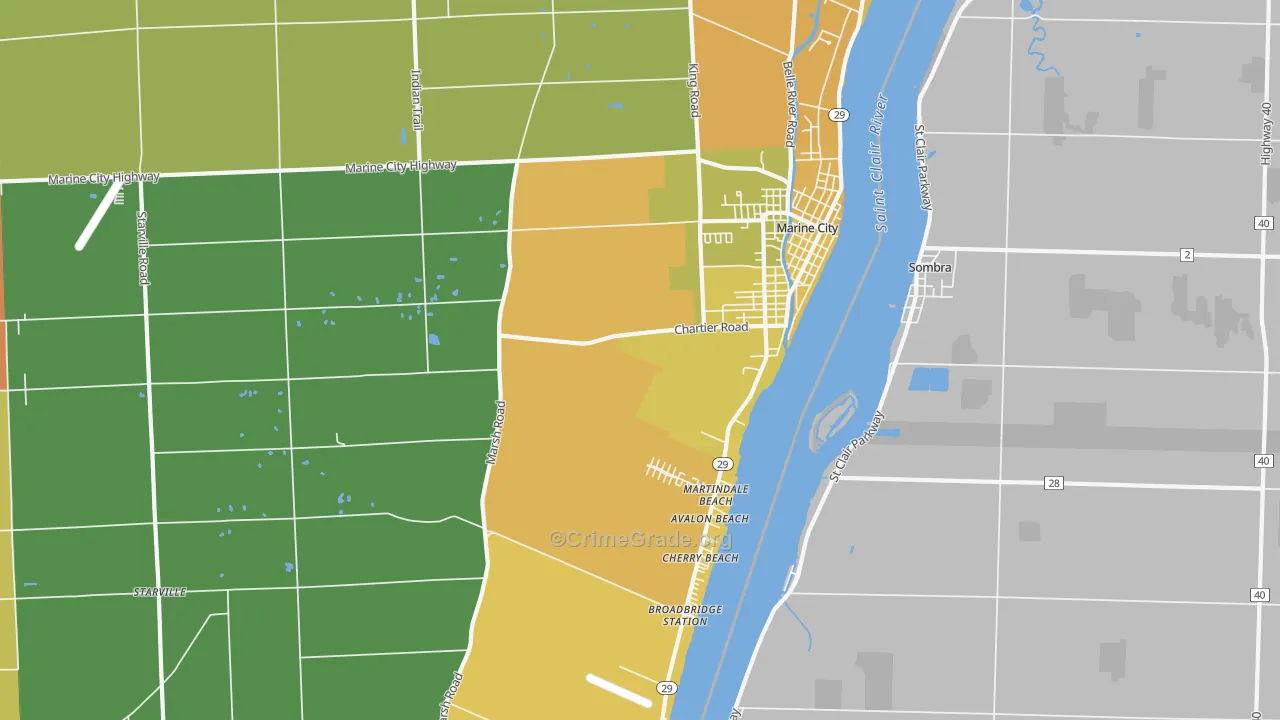 Marine City, MI Map of Robbery Rates
