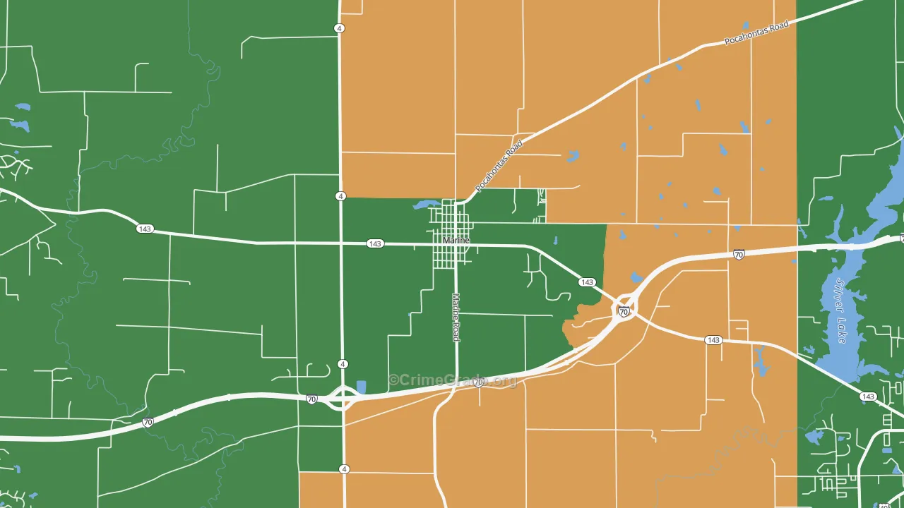 Marine, IL Map of Robbery Rates