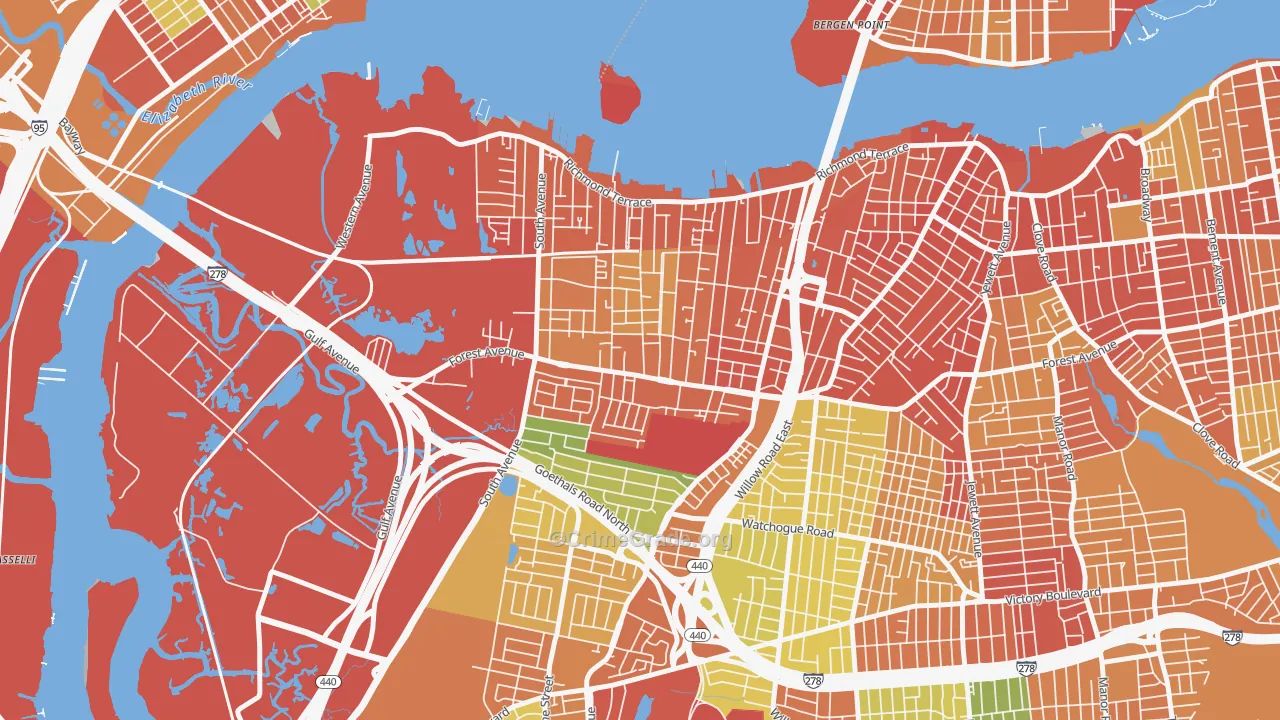 Mariners Harbor, Staten Island, NY Map of Robbery Rates