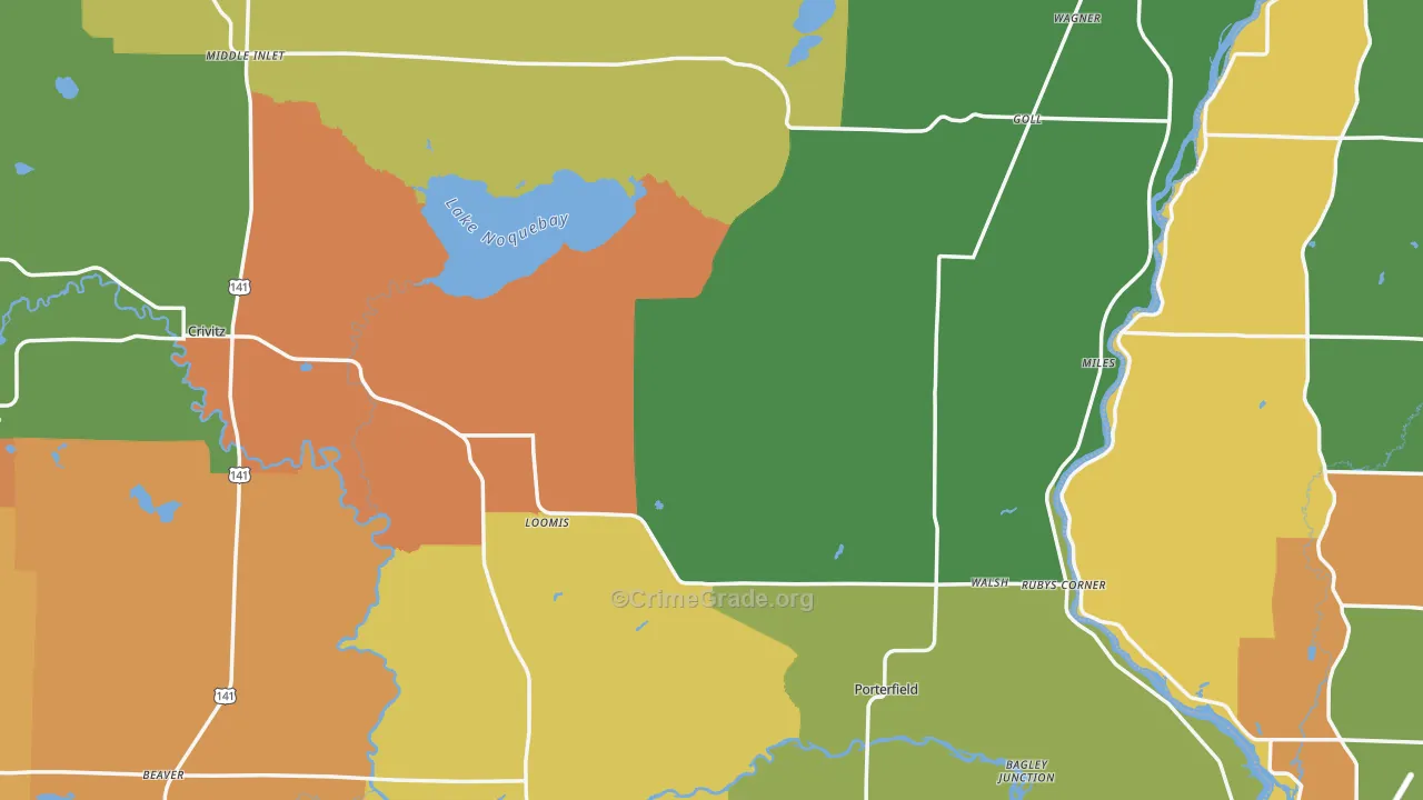 Marinette County, WI Map of Robbery Rates