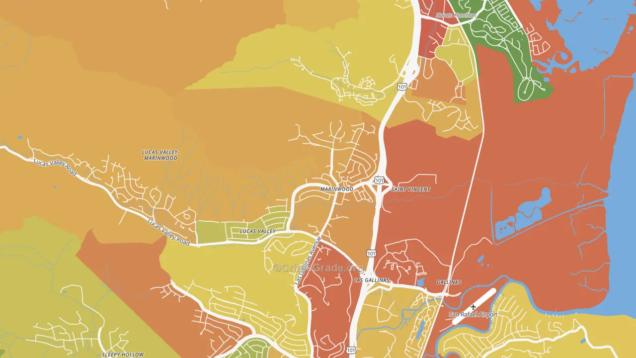Marinwood, San Rafael, CA Map of Robbery Rates