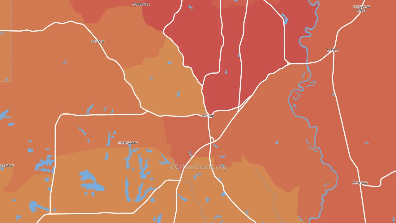 Marion, AL Map of Robbery Rates