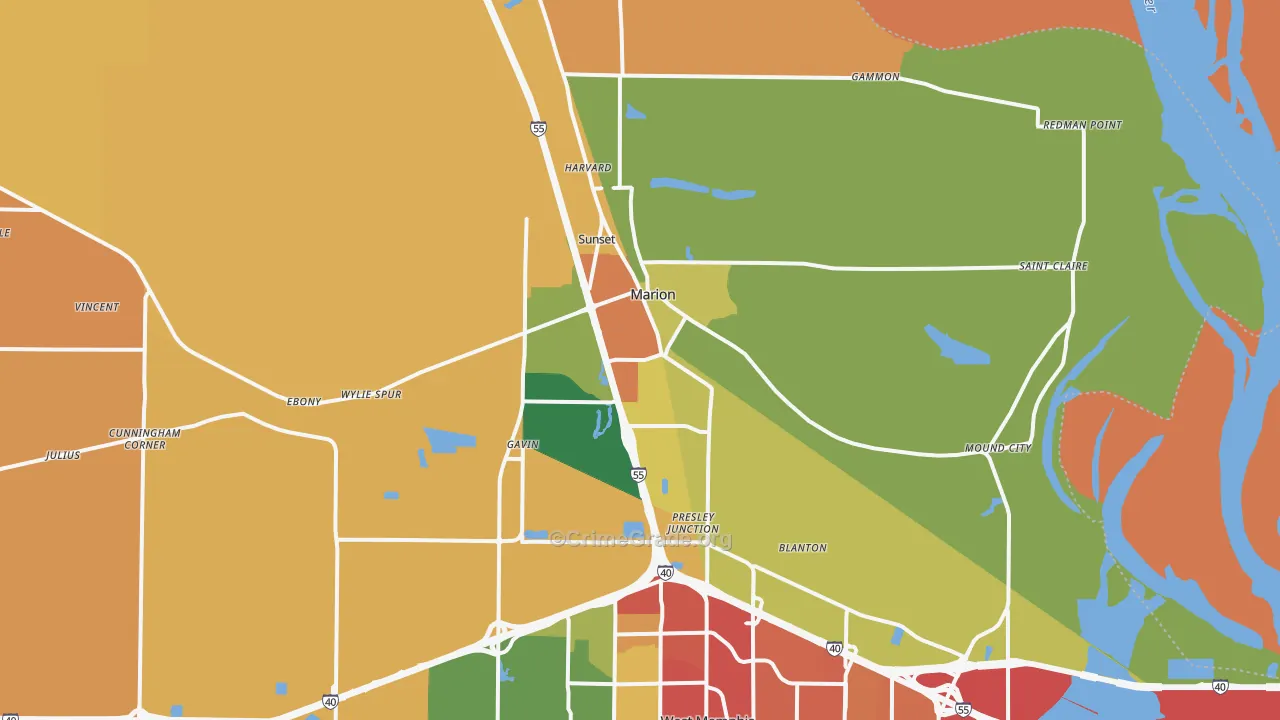 Marion, AR Map of Robbery Rates