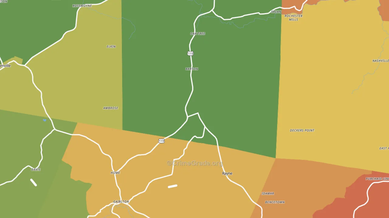 Marion Center, PA Map of Robbery Rates