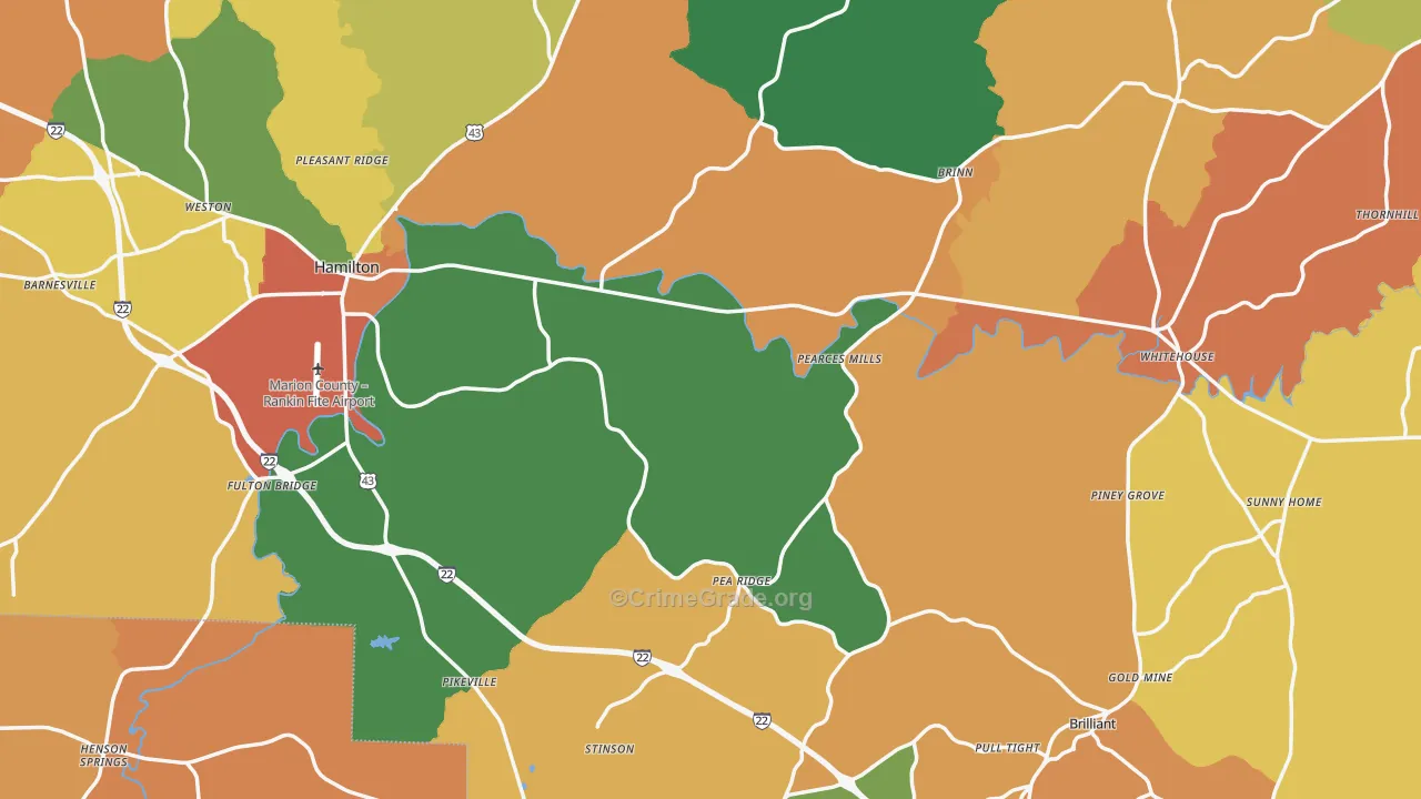 Marion County, AL Map of Robbery Rates