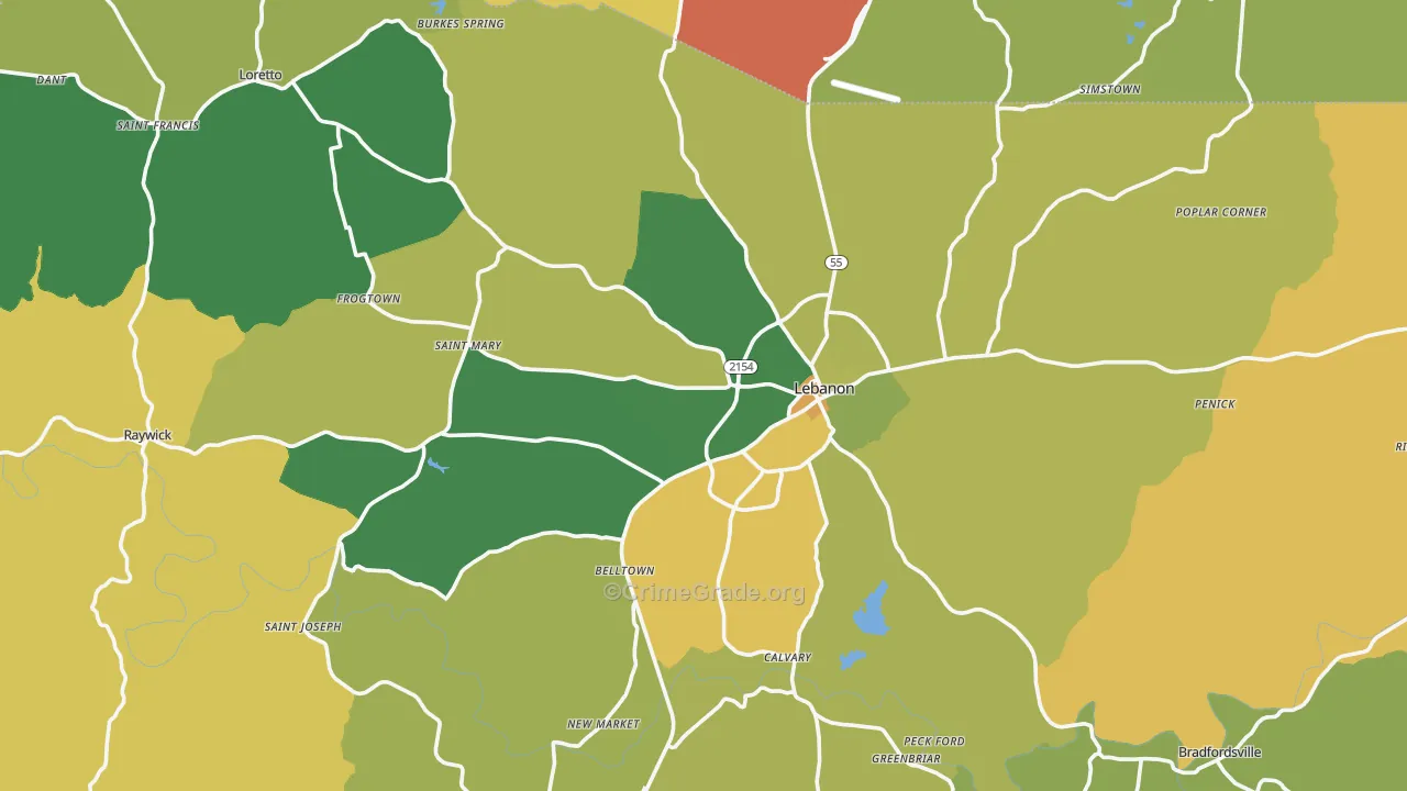 Marion County, KY Map of Robbery Rates