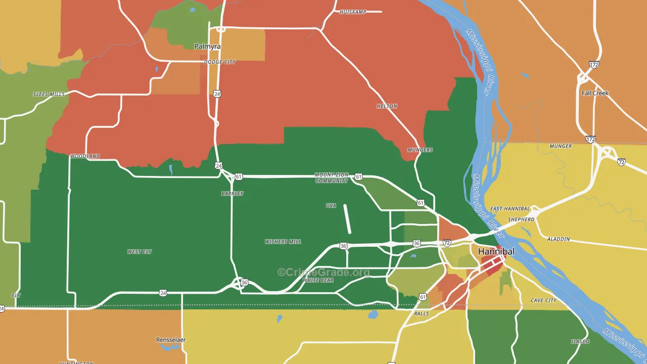 Marion County, MO Map of Robbery Rates