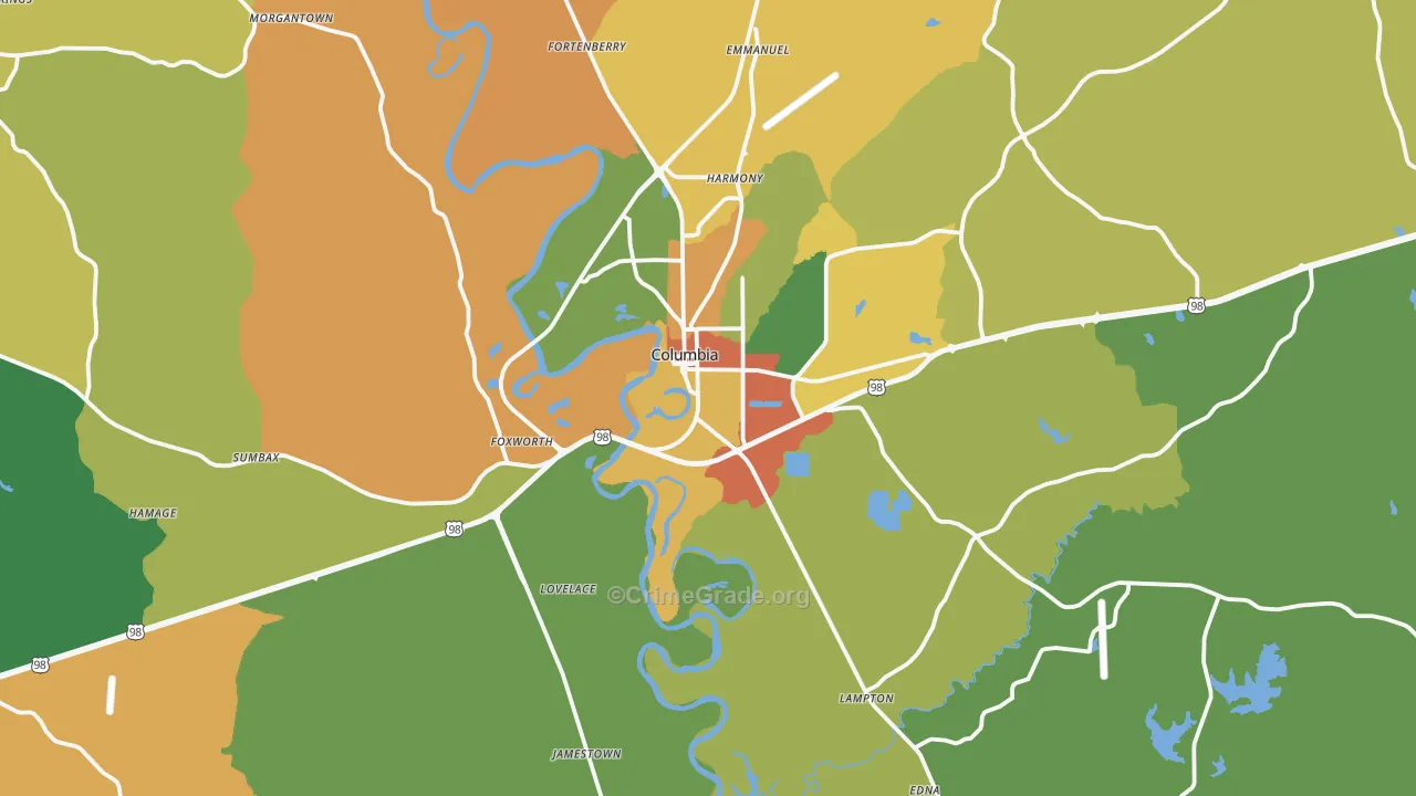 Marion County, MS Map of Robbery Rates