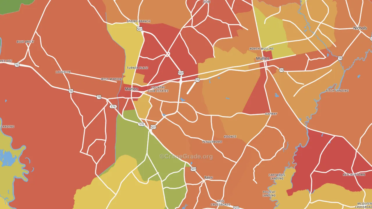 Marion County, SC Map of Robbery Rates