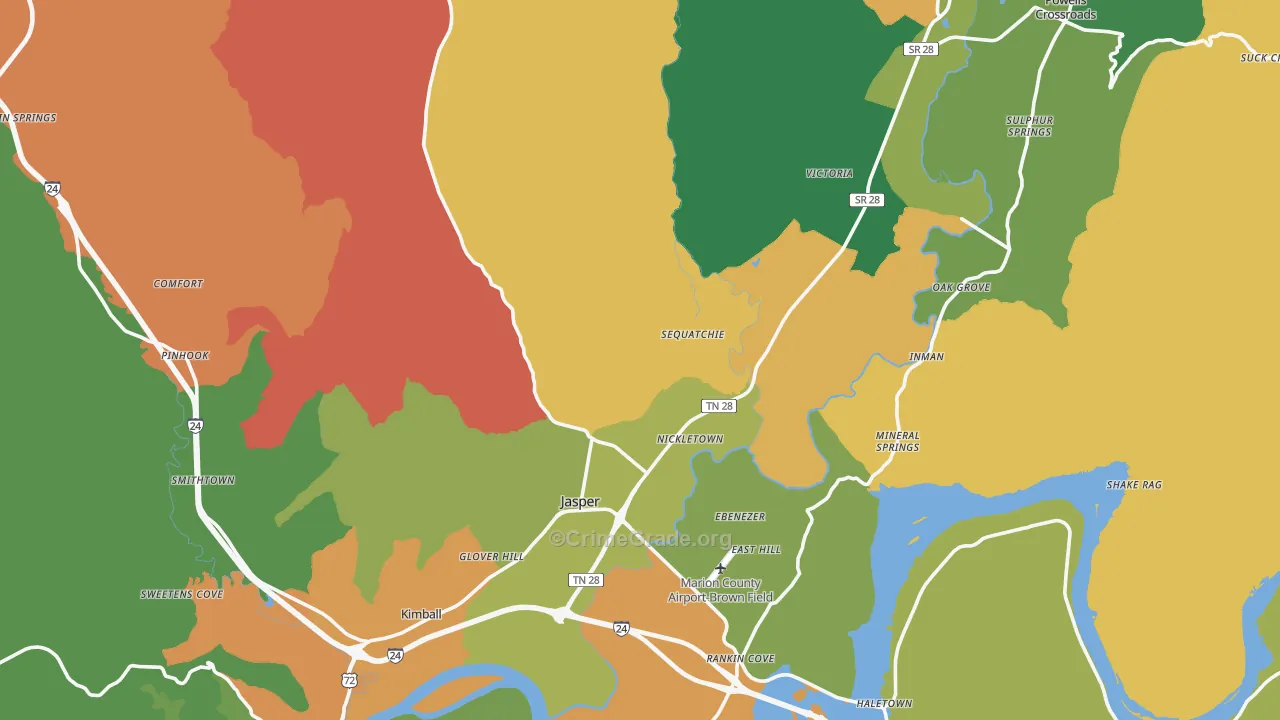 Marion County, TN Map of Robbery Rates